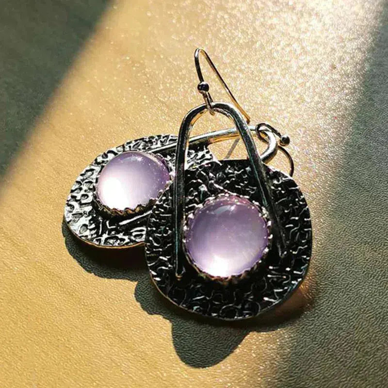 Boho øreringe med lilla sten i sterlingsølv