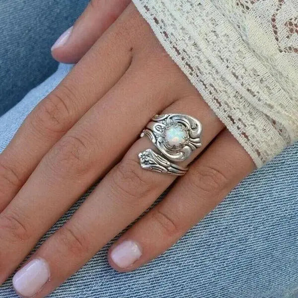 Hvid Opal Ske Justerbar Ring