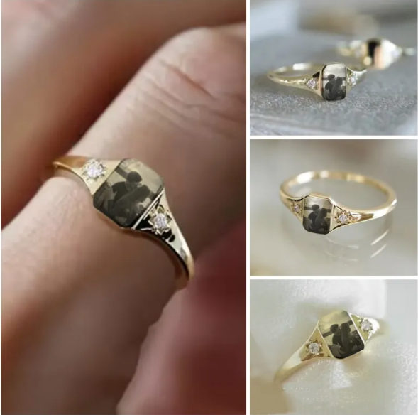 Elegant diamant ring med skræddersyet billede indgravering