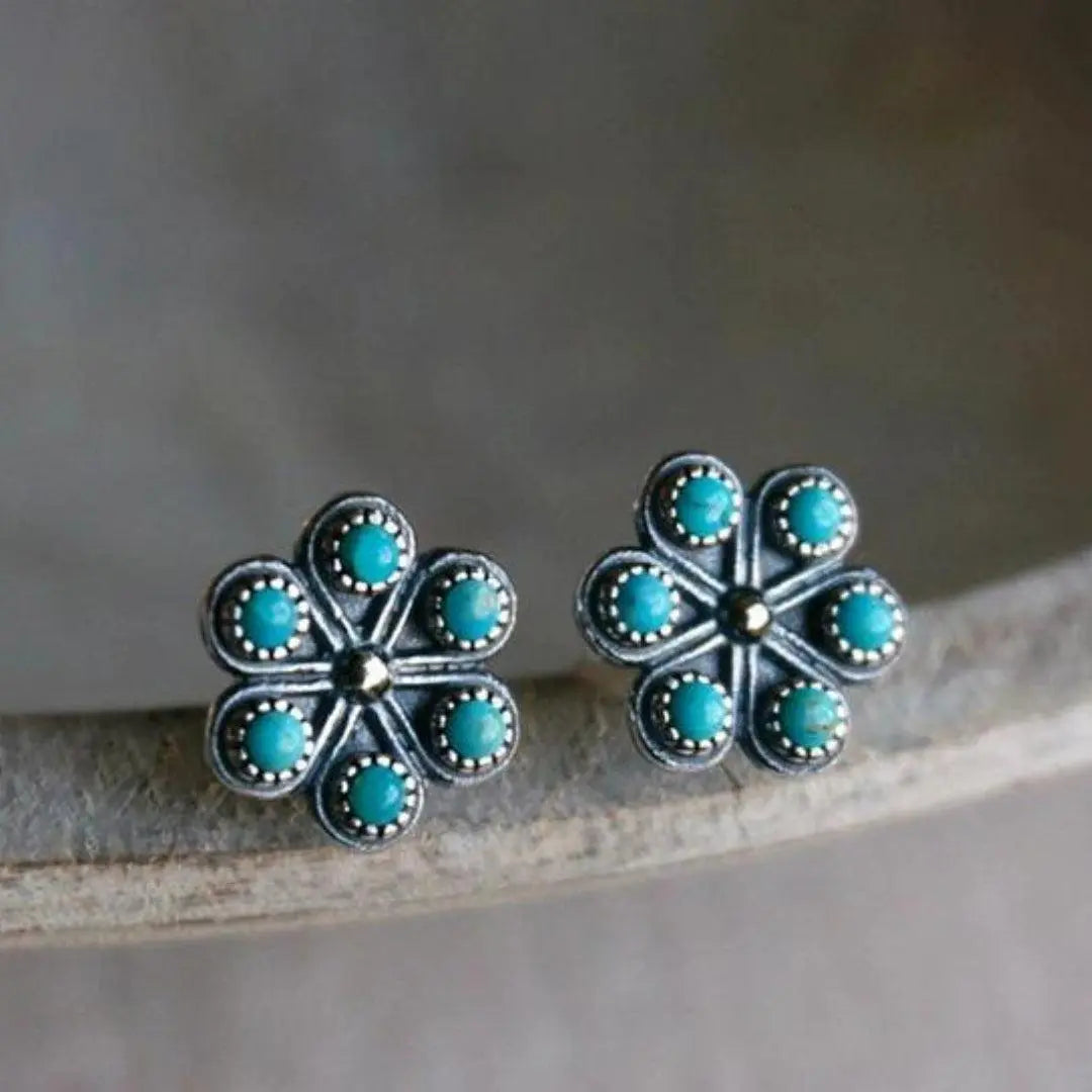 Blå Opal Blomst Boho Øreringe lavet af Sterlingsølv