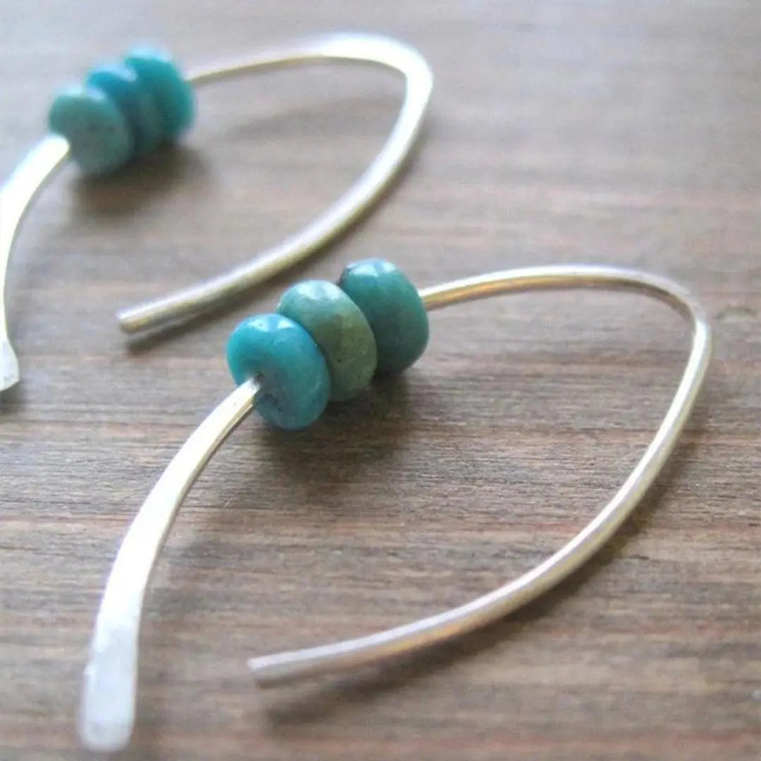 Bølgete Boho Øreringe med Turquoise Stene i Sterlingsølv