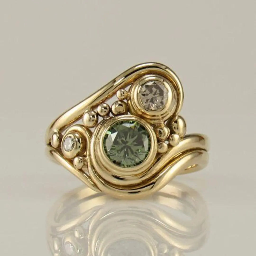 Vintage gylden grøn zirkonia ring