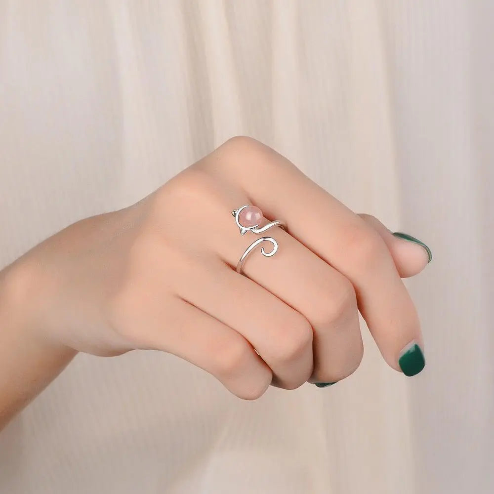 925 Sterling Sølv og Pink Agat Killing Ring