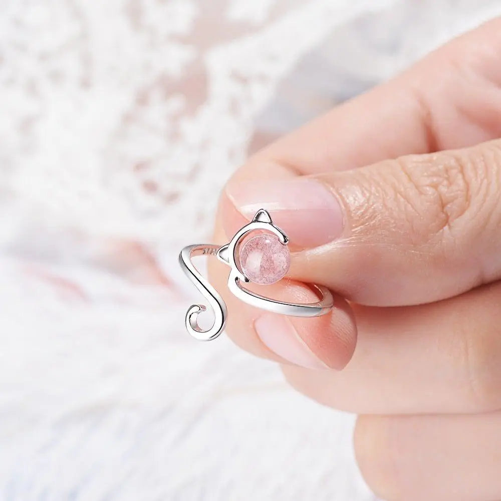 925 Sterling Sølv og Pink Agat Killing Ring