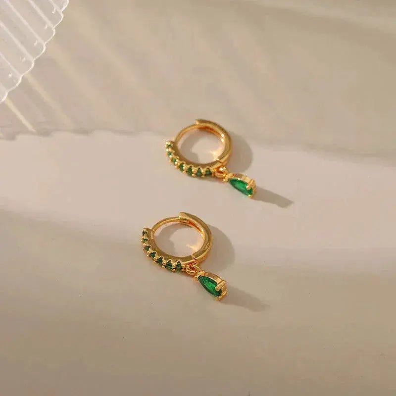 Zirconia øreringe med smaragd i guld