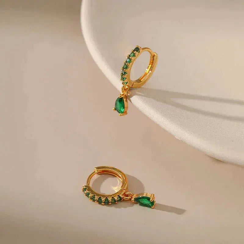 Zirconia øreringe med smaragd i guld