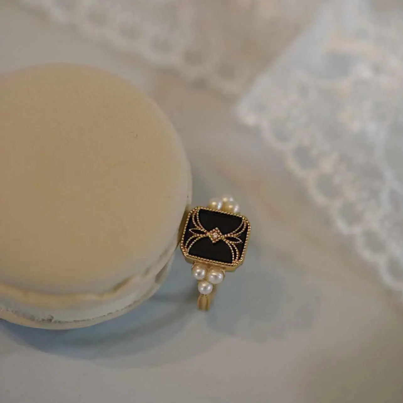 Vintage luksus perle emalje ringe