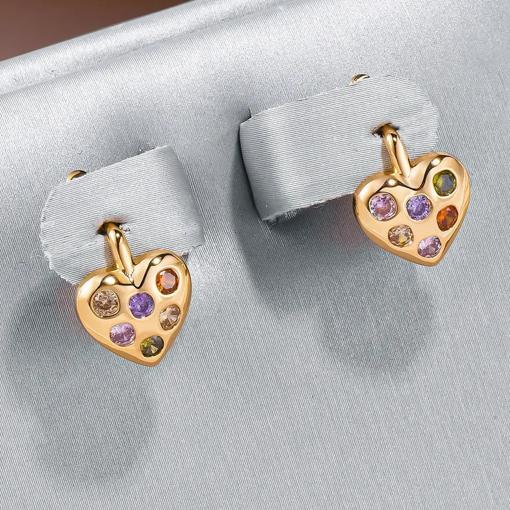 Elegant Indlagt Farverig Zirconia Hjerte Øreringe