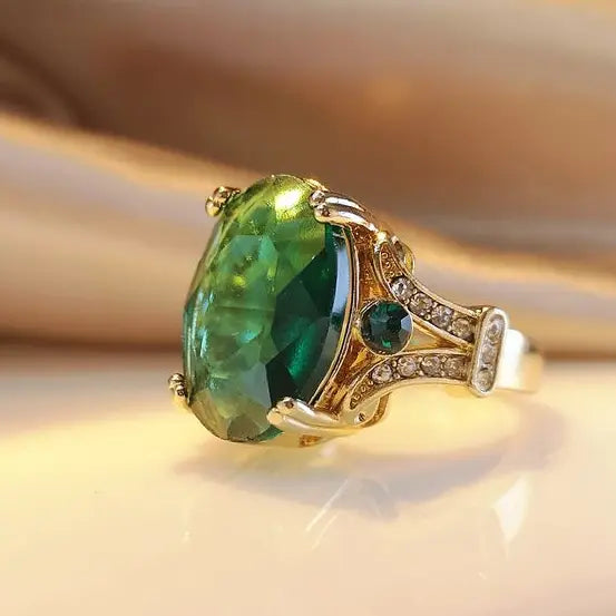 Boho Grøn Guld Krystal Ring