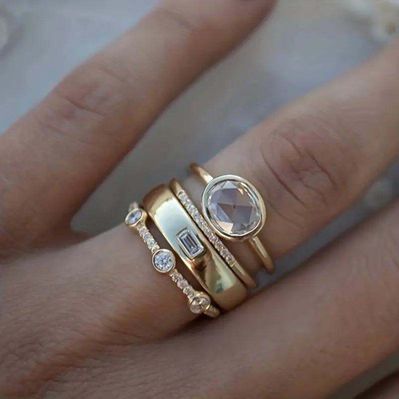 Vintage Guld & Zirkonia Ring Sæt