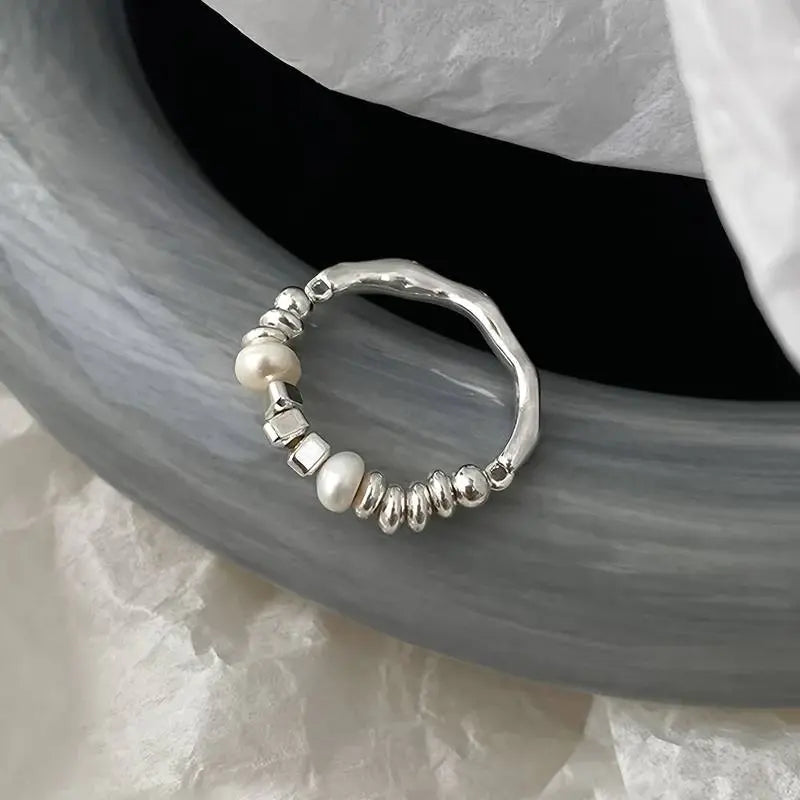 Barok perle ring i vintage sølv