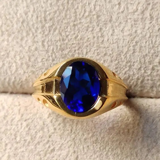 Vintage Blå Rund Guld Ring