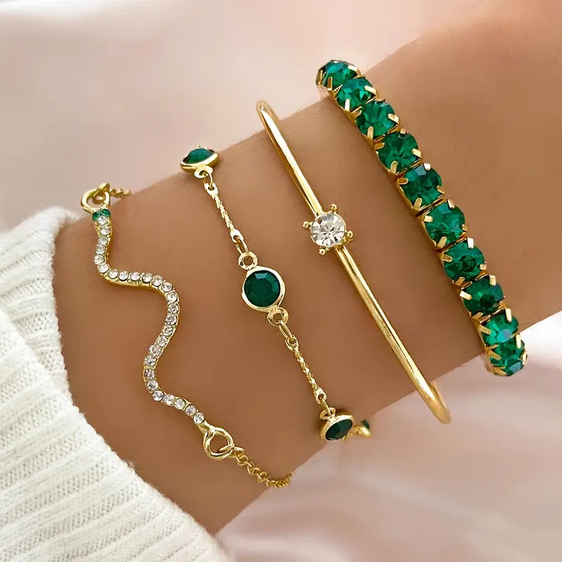Vintage Grøn Zirkonia Armbåndsæt