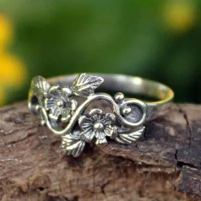 Vintage Sølv Blomster Ring