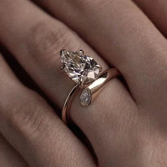 Vintage Guld Åben Vanddråbe Zirconia Ring