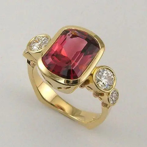 Vintage Rød Glas Zirconia Guldring