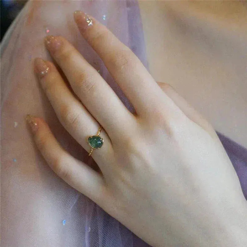 Grøn Vanddråbe Luksus Ring i Guld