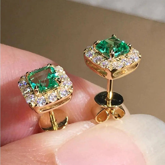 Øreringe med Grøn Krystal og Guld