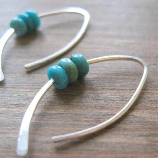 Bølgete Boho Øreringe med Turquoise Stene i Sterlingsølv