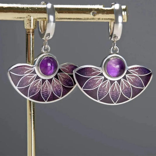 Violet Boho Mandala Øreringe i Sølv