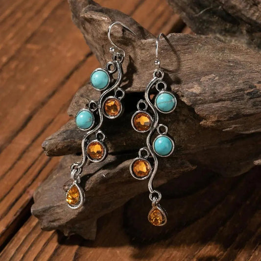 Boho øreringe med zirkonia og opal i sølv