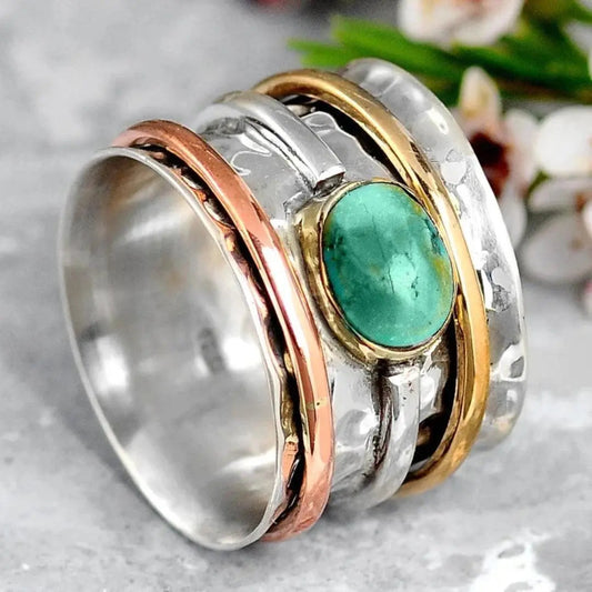 Vintage Turkis Sølv og Guld Ring