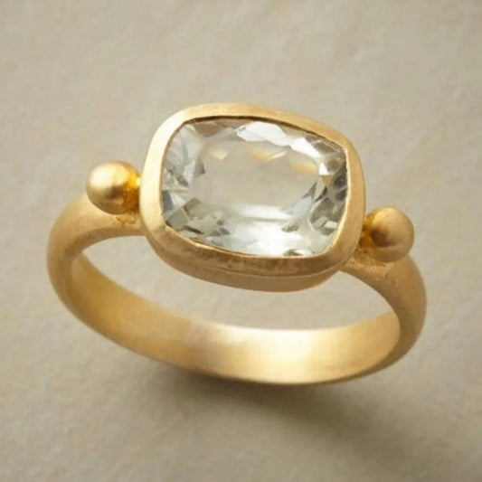 Vintage Hvid Glas Guld Ring