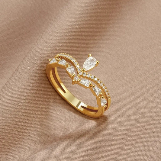 Dobbelt ring med zirkonia i guld