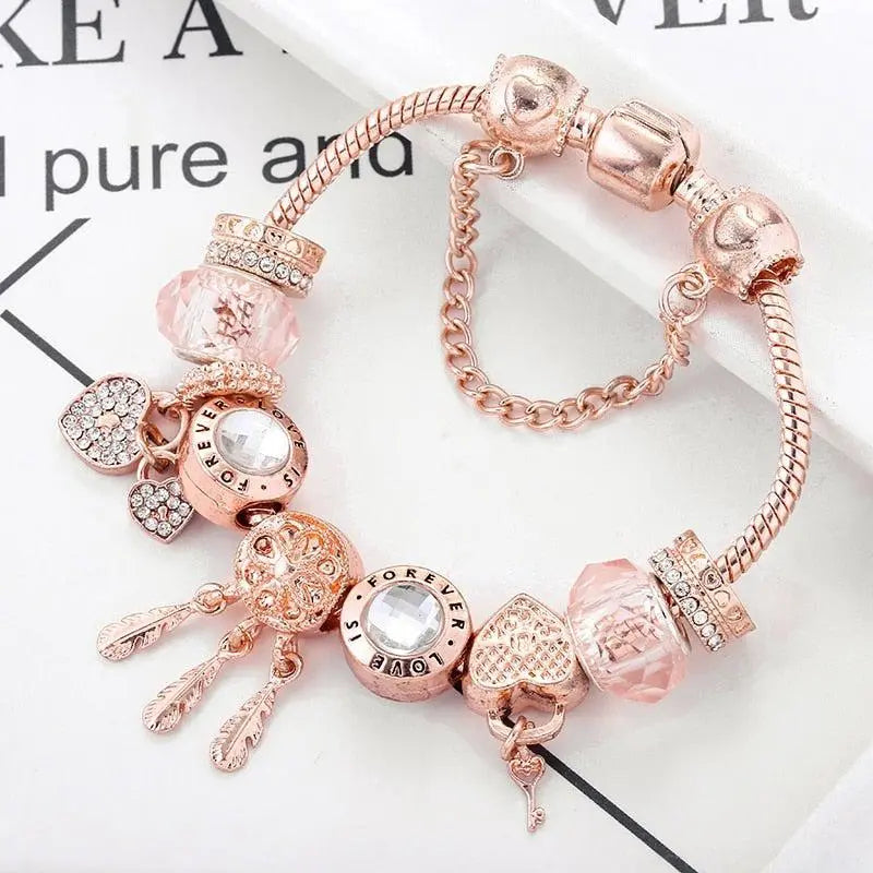 Rose Dreamcatcher armbånd med charms i sterling sølv inkluderet