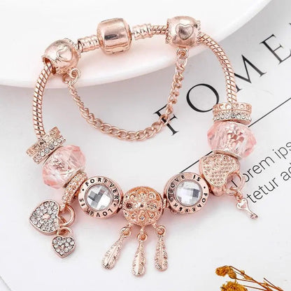 Rose Dreamcatcher armbånd med charms i sterling sølv inkluderet