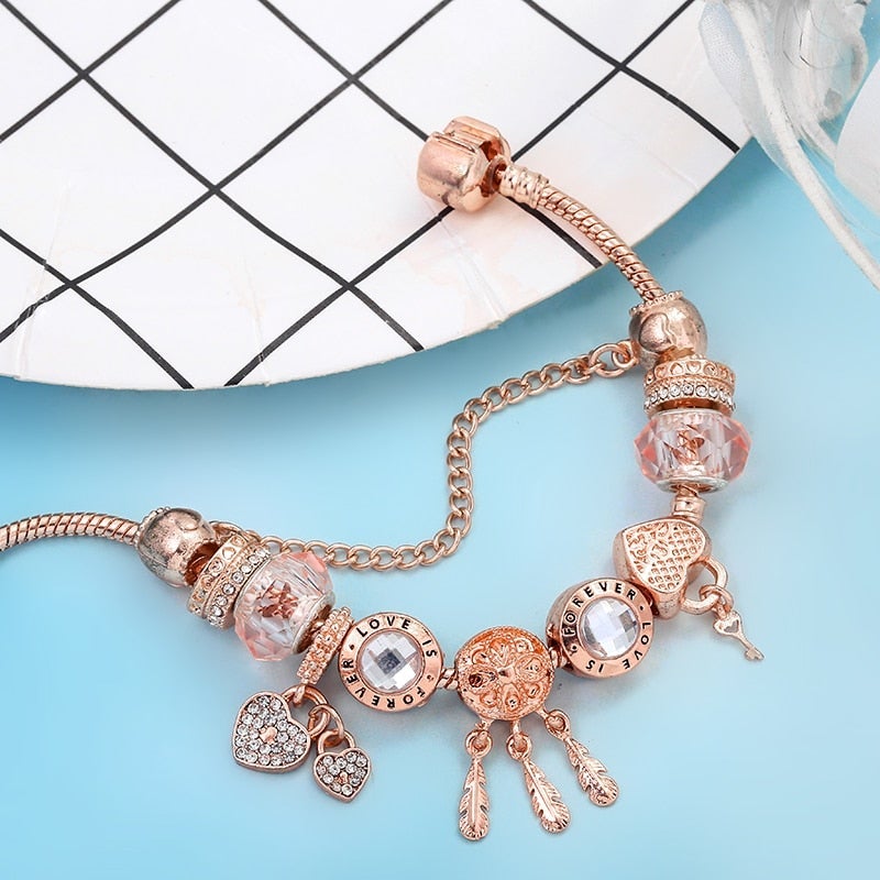 Rose Drømmefangerarmbånd med charms inkluderet i sterlingsølv