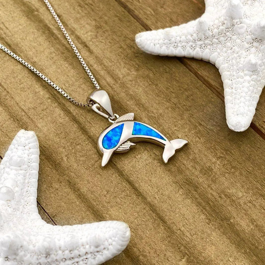 Delfin halskæde lavet af opal og sølv