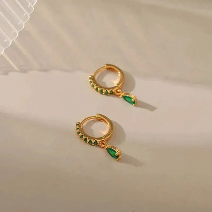 Zirconia øreringe med smaragd i guld