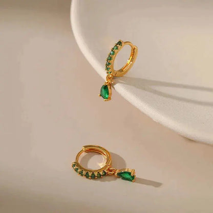 Zirconia øreringe med smaragd i guld