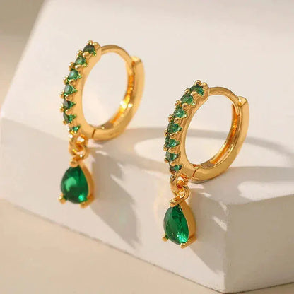 Zirconia øreringe med smaragd i guld