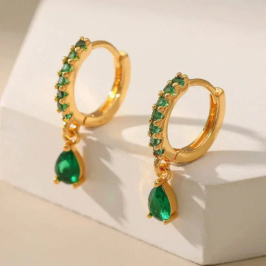 Zirconia øreringe med smaragd i guld