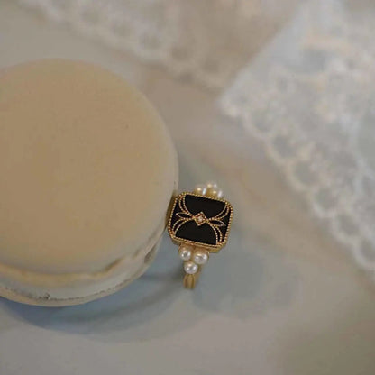 Vintage luksus perle emalje ringe