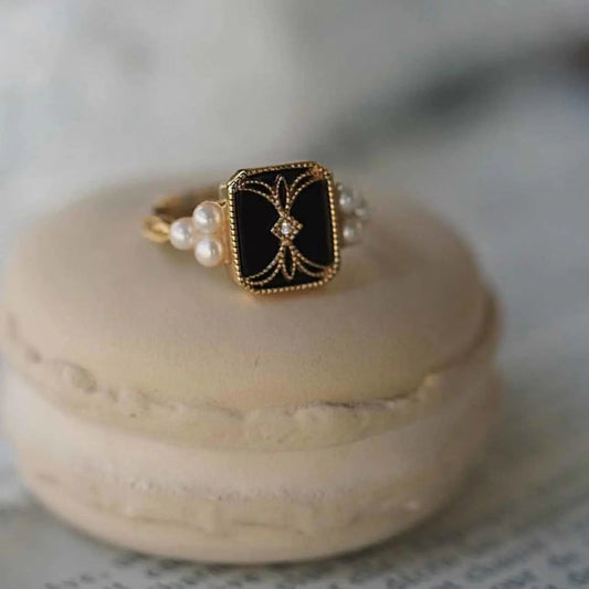 Vintage luksus perle emalje ringe