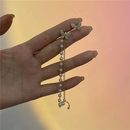 Guld sommerfugle vedhæng øreringe med perler og zirkonia