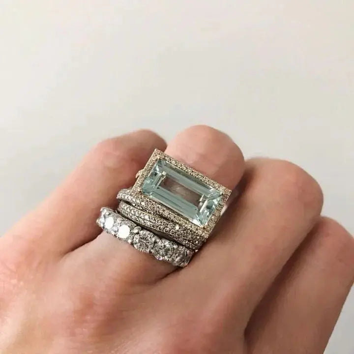 Vintage sølv turkise glas ring sæt