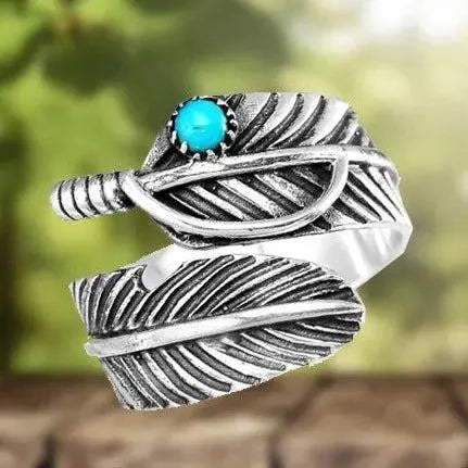 Boho Fjer Turkis Justerbar Ring