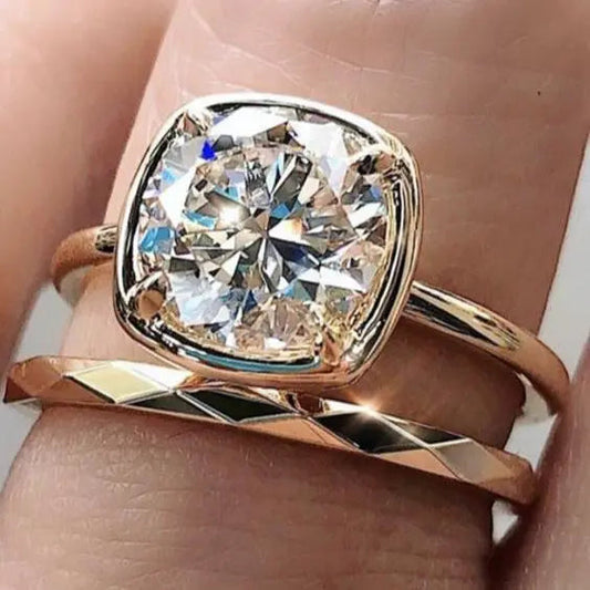 Dobbelt Ring Gul Cubisk Krystal