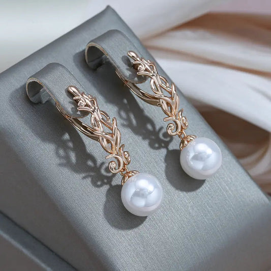 Elegante Øreringe Guld Perle Skov