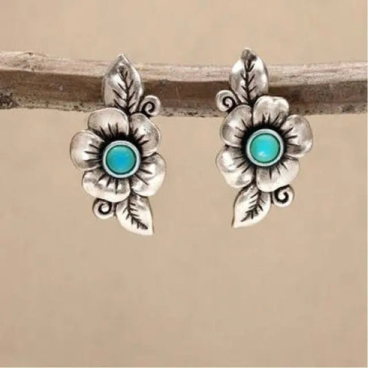 Boho øreringe med blå opal blomst lavet af sterlingsølv