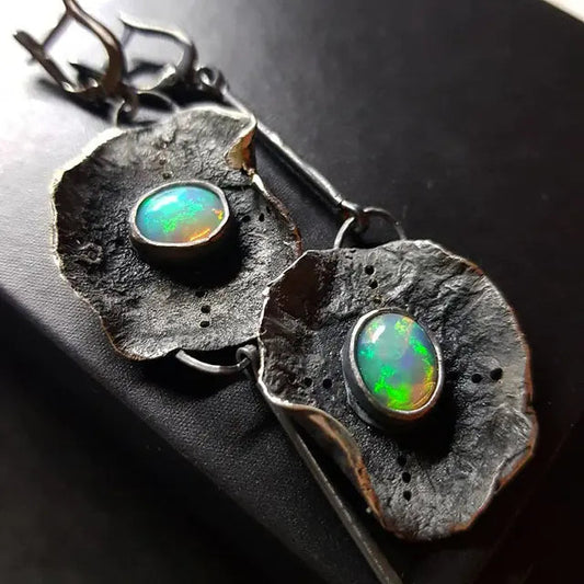 Boho øreringe med grøn opal i sølv