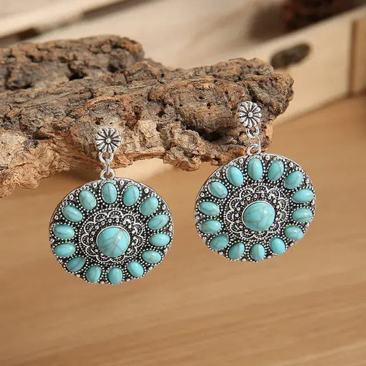 Vintage turquoise mandala øreringe