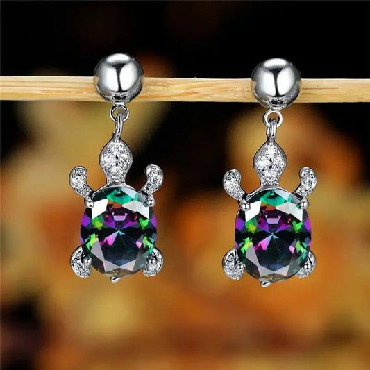 Elegante Skildpadde Øreringe med Multicolor Zirconia