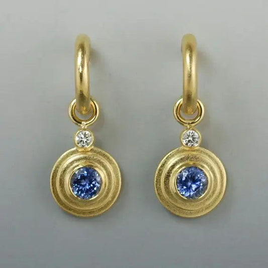 Guldbelagte vintage øreringe med blå zirkonia indlæg