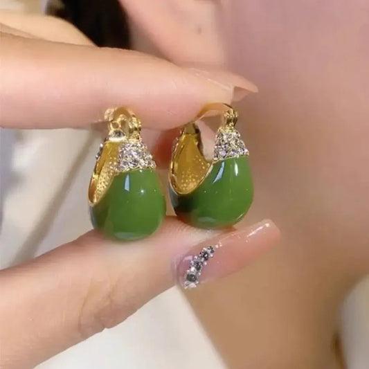 Øreringe Grøn Elegante Skinnende Kurv