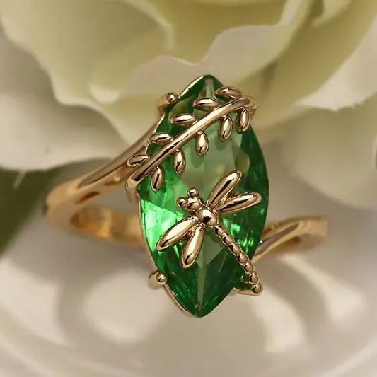 Drageflue Grøn Krystal Ring